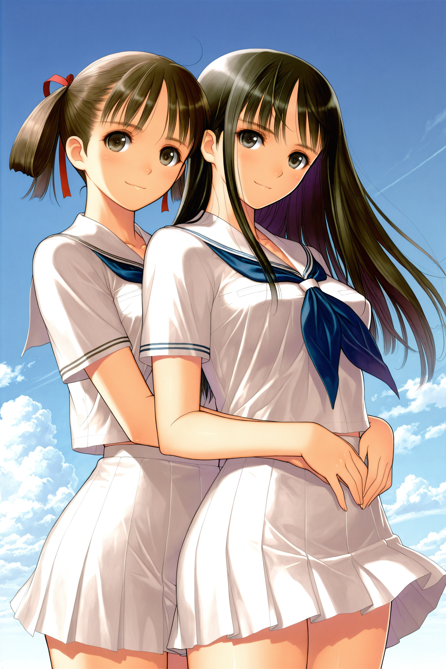 46089-2517005377-Tony Taka Style,Natsume Sorayama,Asa Mizushima,2girls,school uniform,long hair,black eyes,brown hair,black hair,sky,cloud,brown.png